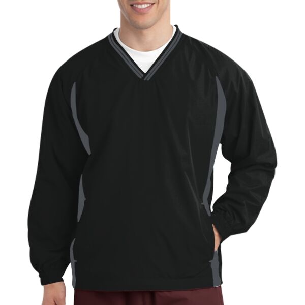 Sport tek JST62 Tipped V Neck Raglan Wind Shirt Thumbnail